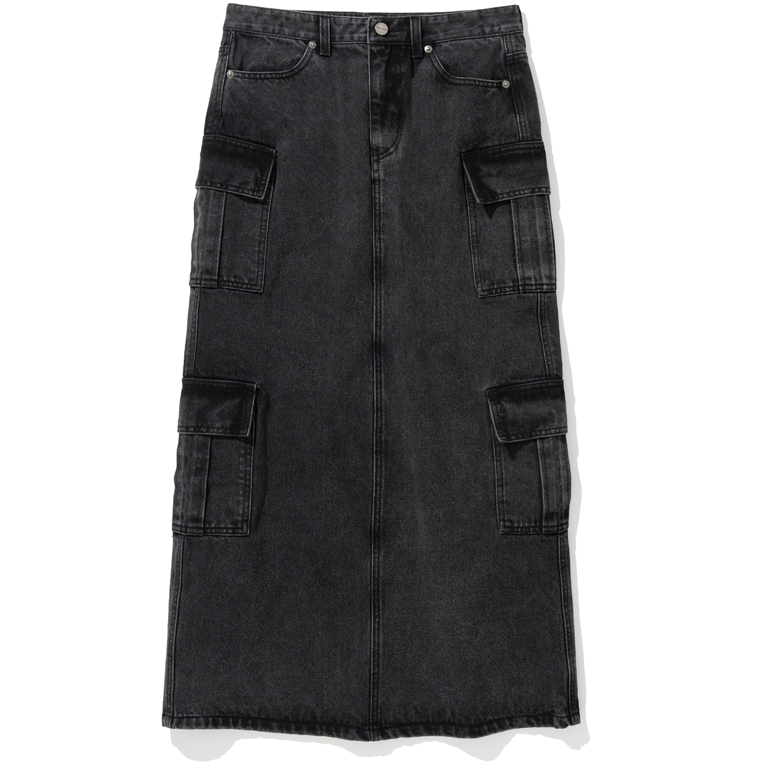 W Denim Cargo Long Skirt - Black,NOT4NERD