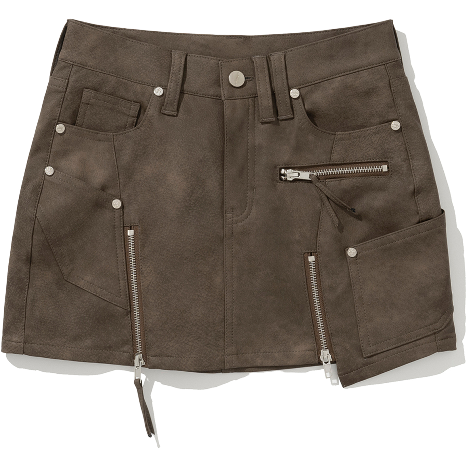 W Vintage Leather Zipper Mini Skirt - Brown,NOT4NERD