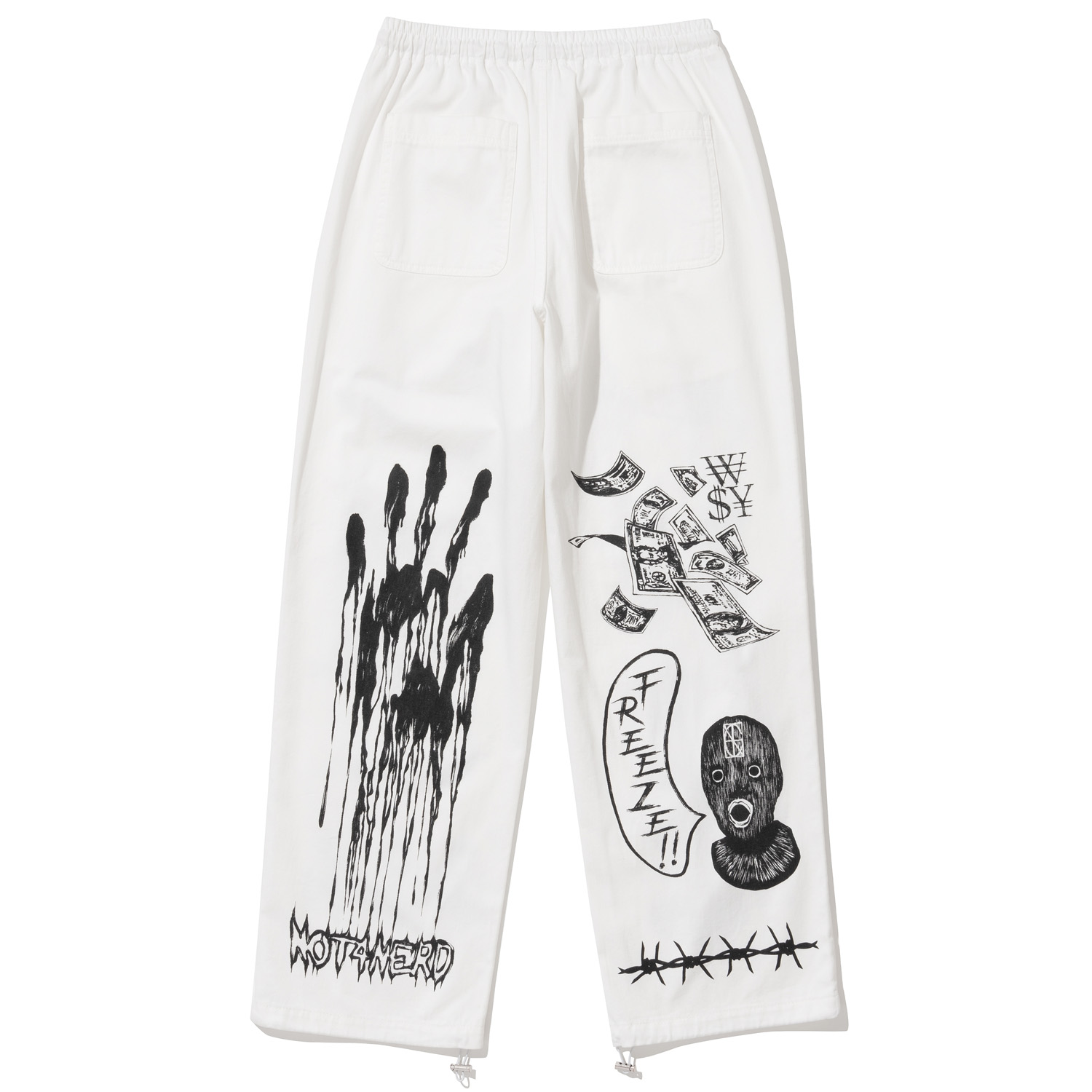 22 Graphic Printed Cotton Pants - Ivory,NOT4NERD