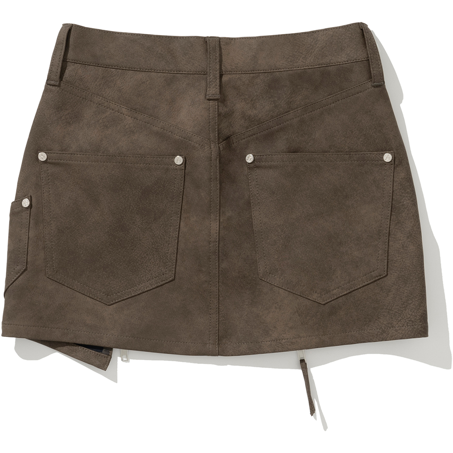 W Vintage Leather Zipper Mini Skirt - Brown,NOT4NERD