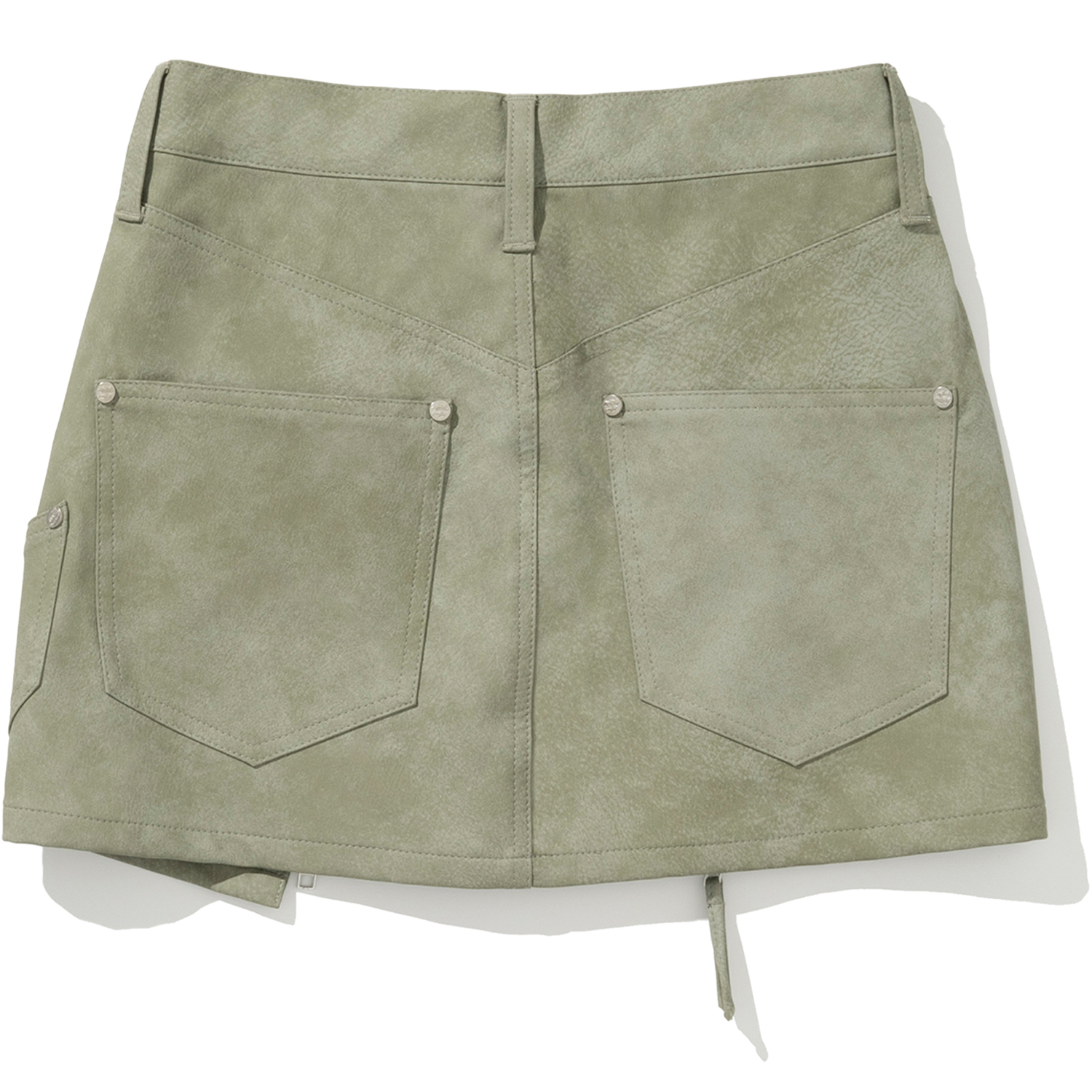 W Vintage Leather Zipper Mini Skirt - Light Khaki,NOT4NERD